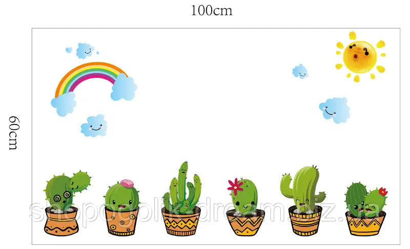 XH6216 CACTUS N RAINBOW RAINBOW CACTUS WALL STICKER 45X60 WALSTICKER