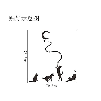 Kids Wall Decals,Wall Decor Stickers For Living Room,Four Cats And Moon Background Wall Stickers Hand-Painted Wall Stickers Removable Self-Adhesive  nc4kit- 32x57 w5