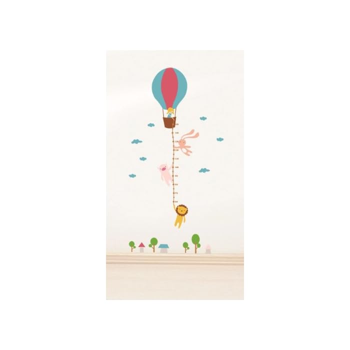 Jm8264 Wall Sticker Cartoon hot air balloon Height Ruler Wall Art Sticker Wall paper Blue