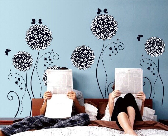 Flower Ball Wall Sticker Decal 62x100cm Black Ay7014