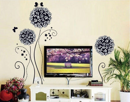 Flower Ball Wall Sticker Decal 62x100cm Black Ay7014