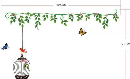 Flower & Green leaves with birdcage & Butterfly Removable Sticker