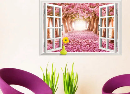 3D Cherry Blossoms Floral Tree Scenery Window Wall Stickers xh0999
