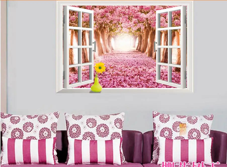 3D Cherry Blossoms Floral Tree Scenery Window Wall Stickers xh0999