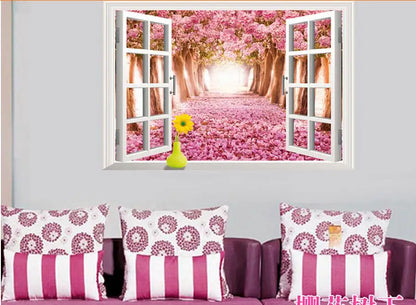 3D Cherry Blossoms Floral Tree Scenery Window Wall Stickers xh0999