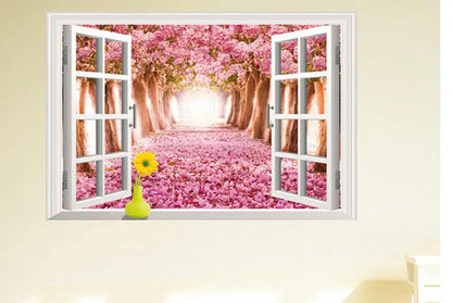 3D Cherry Blossoms Floral Tree Scenery Window Wall Stickers xh0999