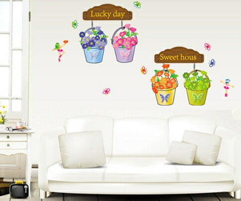 Precioso jardín macetas maceta hojas mariposas pequeñas flores para pared casa papel adhesivo extraíble Living comedor wall sticker