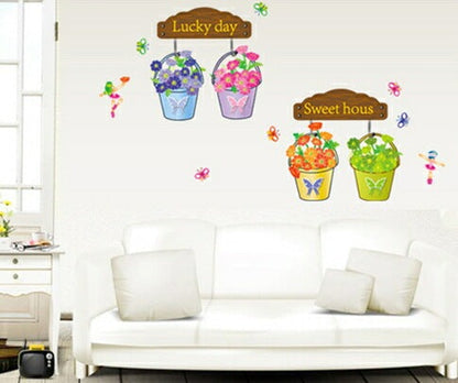 Precioso jardín macetas maceta hojas mariposas pequeñas flores para pared casa papel adhesivo extraíble Living comedor wall sticker
