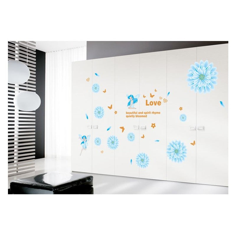 RemRemovable Wall Sticker-Beautiful Angels With Blue Flowersovable