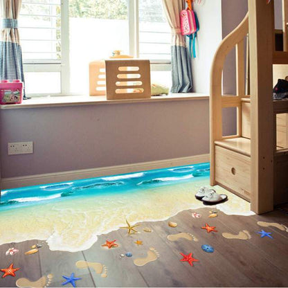 Creative 3D Beach Vinyl Wall Sticker Funny Realistic Art Floor Decals for Kids Rooms Bathroom Home Decor Waterproof XL8300