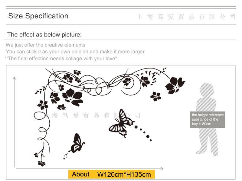 butterfly Vine flower Creative Butterfly Flower Vine Home Decoration wall decals Living room bedroom home Decor Wall Stickers JM7301/ay817