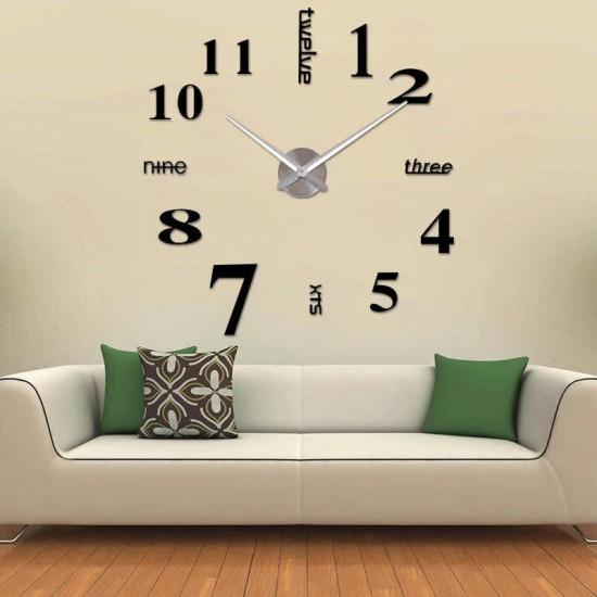 Wall Clock Sticker Acrylic Silent Digital Big 3D DIY Self adhesive ZH015