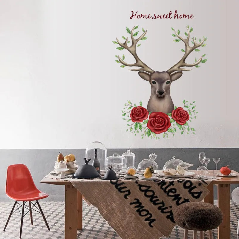Sk9064 Roses Deer Wall Sticker