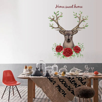 Sk9064 Roses Deer Wall Sticker
