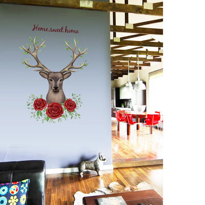 Sk9064 Roses Deer Wall Sticker