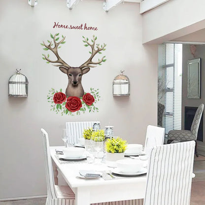 Sk9064 Roses Deer Wall Sticker