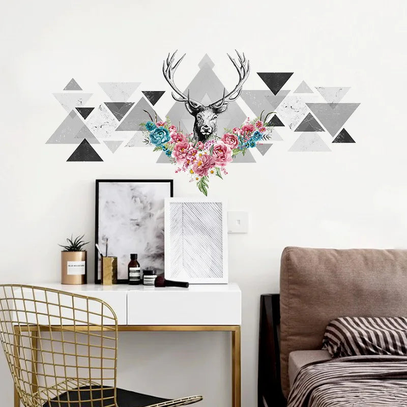 3D Simple Style Deer Head Wall Sticker Living Room Bedroom TV Background Wall Decoration Wall Art