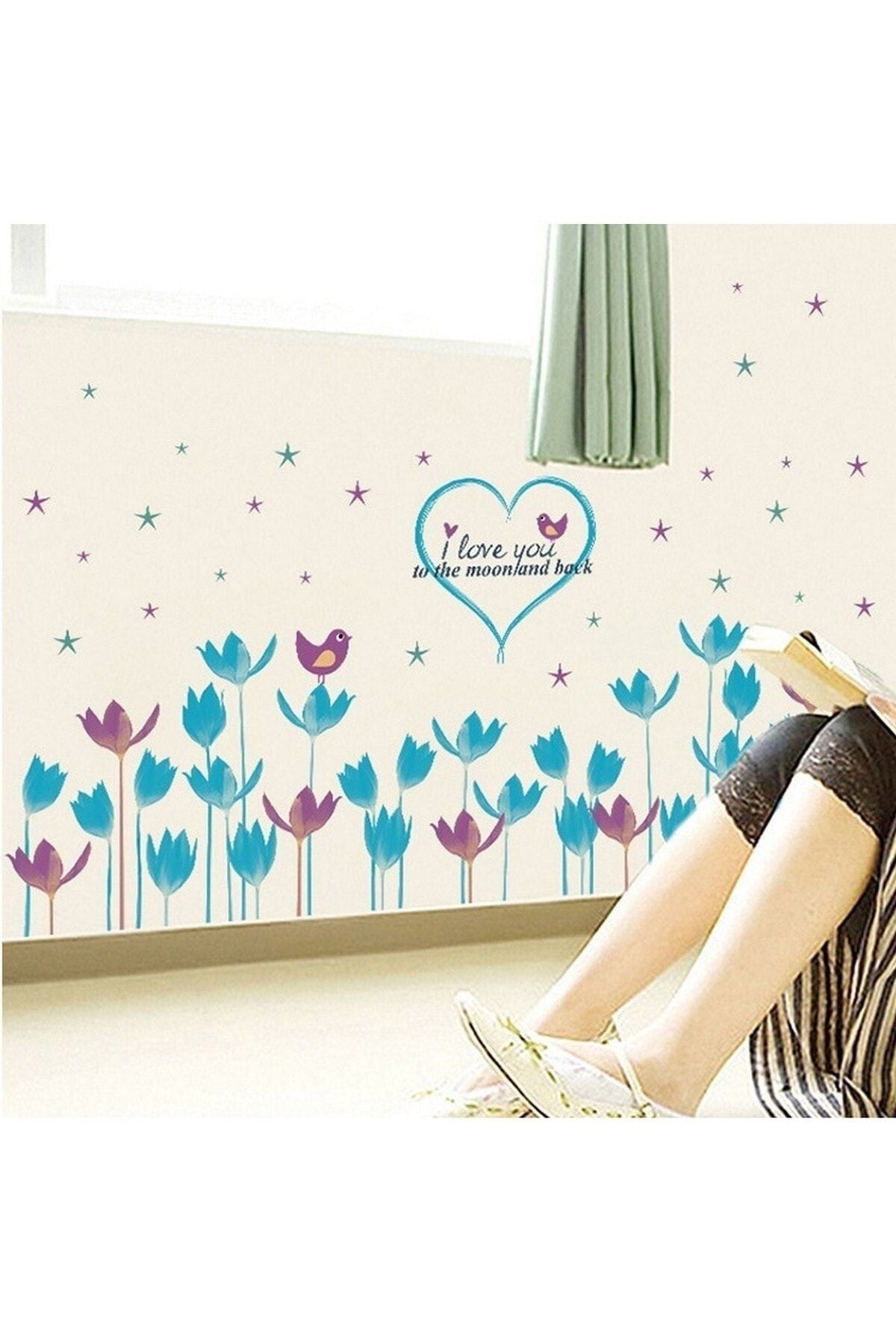 Blue Purple Tulip Floral Home Living Room Wall Decoration PVC Wall Sticker Decal Wall Decoration