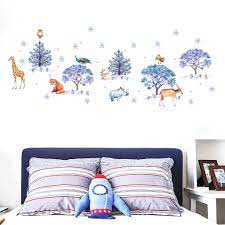 JM7353 Snowflake Forest Animals Children's Room Decorative Painting Wall Sticker - Blue Gray