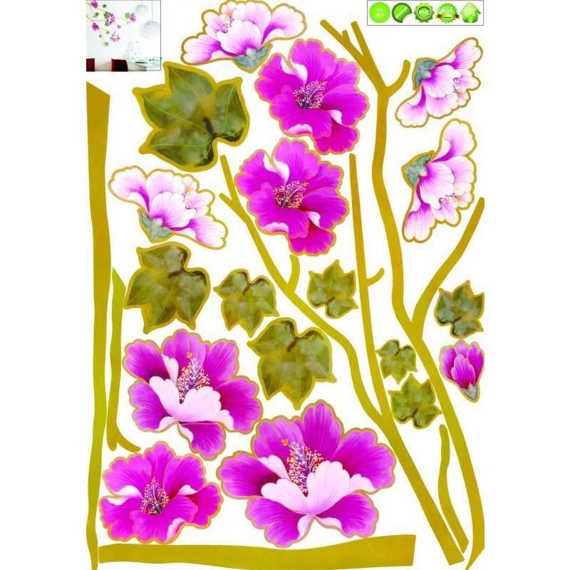 Hibiscus Wall Sticker, Wallpaper, Rental Friendly, Removable, DIY, Redecor, Interior, Flower, Tree, Hibiscus, Pink size 50x70 ay723
