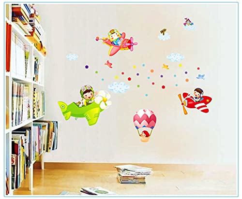 Chaklii Air Flight Wall Sticker Home Decor Cartoon Airplane Balloon Home Decoration Room Decals Wall Art Sticker Wallpaper AY1908