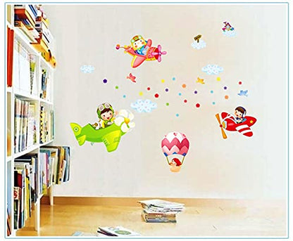 Chaklii Air Flight Wall Sticker Home Decor Cartoon Airplane Balloon Home Decoration Room Decals Wall Art Sticker Wallpaper AY1908