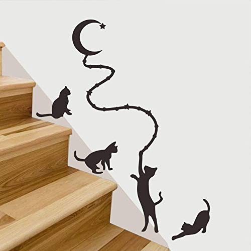 Kids Wall Decals,Wall Decor Stickers For Living Room,Four Cats And Moon Background Wall Stickers Hand-Painted Wall Stickers Removable Self-Adhesive  nc4kit- 32x57 w5