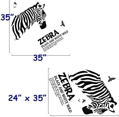 DNVEN 35 inches x 35 inches Zebra Head Black and White Wild Vinyl Wall Sticker Zebra Wall Decals Animal Print Home Murals Decor for Bedrooms Living Rooms