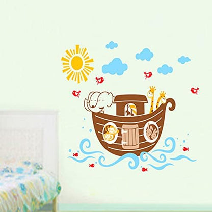 Cartoon animal boat wall stickerAy7103
