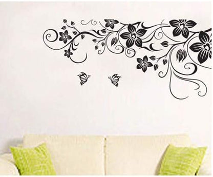 jm7107AB Removable Vinyl Diy Black Nursery Flowers Vine and Beautiful Butterfly Wall Corner Decals Wall Sticker