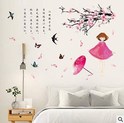 Sk7157 Peach Blossom Girl Wall Sticker