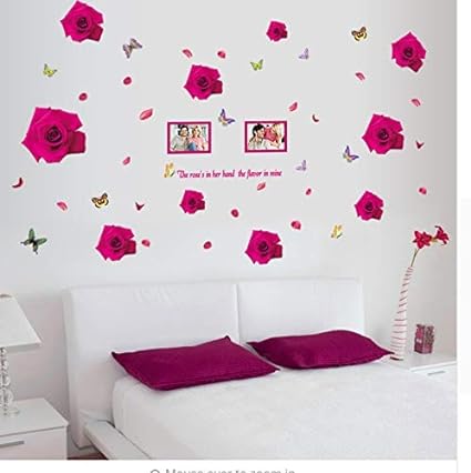 Sk9216 Romantic Pink Rose Wall Sticker