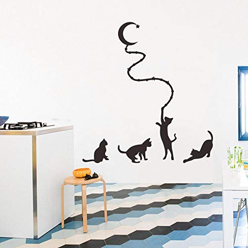 Kids Wall Decals,Wall Decor Stickers For Living Room,Four Cats And Moon Background Wall Stickers Hand-Painted Wall Stickers Removable Self-Adhesive  nc4kit- 32x57 w5