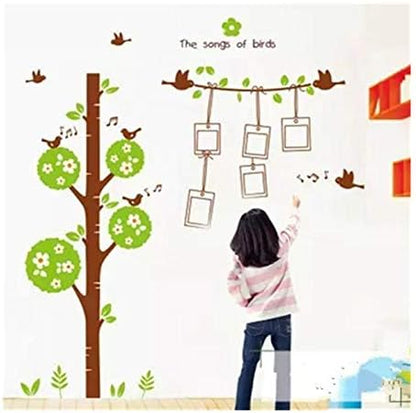 Sweet Memory Character Tree and Green Leafs of Nine Picture Frame and Two Birds for Home Wall