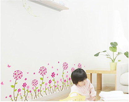 Oren Empower Charming Pink Flower Large Wall Stickers (Finished Size on Wall - 150(w) x 50(h) cm)
