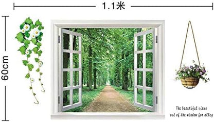 False Window Scenery 3d Wall Sticker Home Decor Green Forest Wall Decal For Living Room Wallpaper