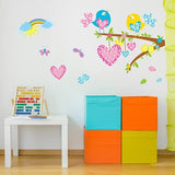 Tree Bird Cartoon Removable Tree Heart Wall Sticker Cozy Romantic Bedroom Living Room Kitchen Bathroom Removable Wall Sticker 50X70CM