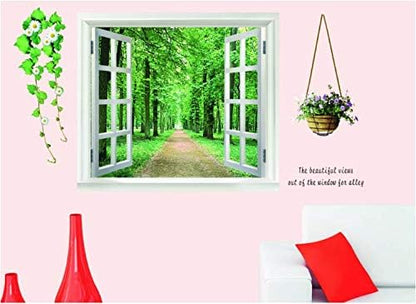 False Window Scenery 3d Wall Sticker Home Decor Green Forest Wall Decal For Living Room Wallpaper