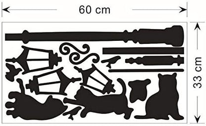 Generic PVC Cat Print Home Living Room Self Adhesive Wall Sticker 70 x 50cm Black White
