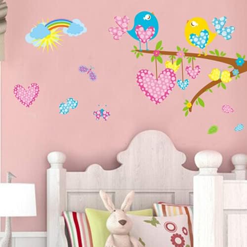 Tree Bird Cartoon Removable Tree Heart Wall Sticker Cozy Romantic Bedroom Living Room Kitchen Bathroom Removable Wall Sticker 50X70CM