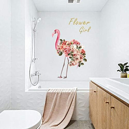 Sk7166 Flamingo Vector Wall Decal Peel and Stick Animals Wall Decals Decorative Wall Mural Wallpaper for Bedroom Bathroom Pink