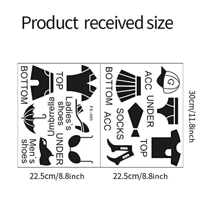 Srkin Clothing Label Sticker | Removable Wardrobe Wall Clothing Classification Decor, Creative Life Label Vinyl Sticker for Adults, Female, Male, Children, Bedroom Ay1101 Size 50x35cm