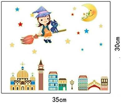 Glow In The Dark Planet & Stars Wall Stickers, girl moon for Wall Decor, Perfect for Children Kid and Play Rooms wallpaper