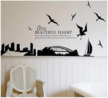 DIY Removable City Silhouette Wall Stickers For Living Room Bedroom Study Room Home Decor - Beautiful Flight Of Sydney
