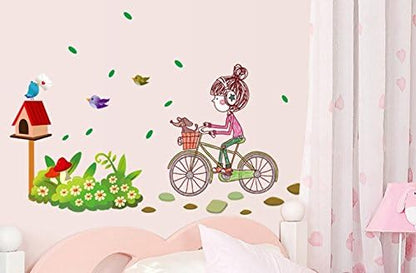 ren Empower Multicolor A Little Charming Girl Riding on Her Bike Large Wall Sticker Ay7085