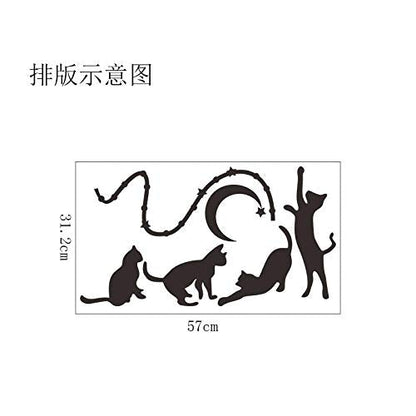 Kids Wall Decals,Wall Decor Stickers For Living Room,Four Cats And Moon Background Wall Stickers Hand-Painted Wall Stickers Removable Self-Adhesive  nc4kit- 32x57 w5