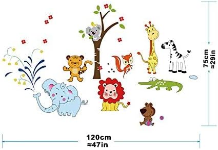 StickieArt Jungle Toons Animal Wall Stickers, Home Decoration DIY Removable Decals for Kids Nursery Bedroom Living Room