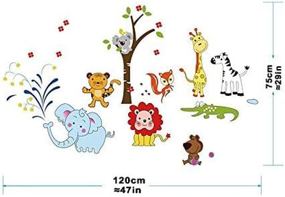 StickieArt Jungle Toons Animal Wall Stickers, Home Decoration DIY Removable Decals for Kids Nursery Bedroom Living Room