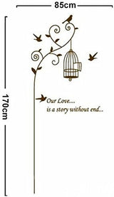 Jm8316 Tree hanging bird cage wall sticker, suitable for living room background bedroom decoration wallpaper