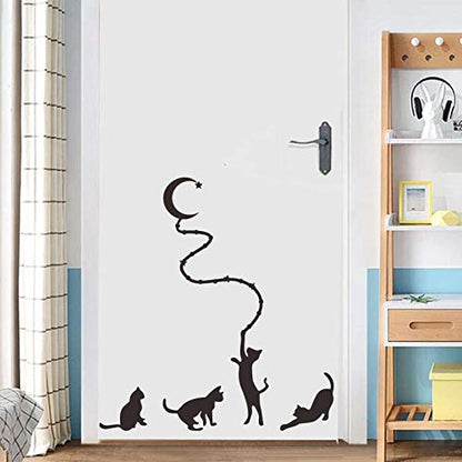 Kids Wall Decals,Wall Decor Stickers For Living Room,Four Cats And Moon Background Wall Stickers Hand-Painted Wall Stickers Removable Self-Adhesive  nc4kit- 32x57 w5